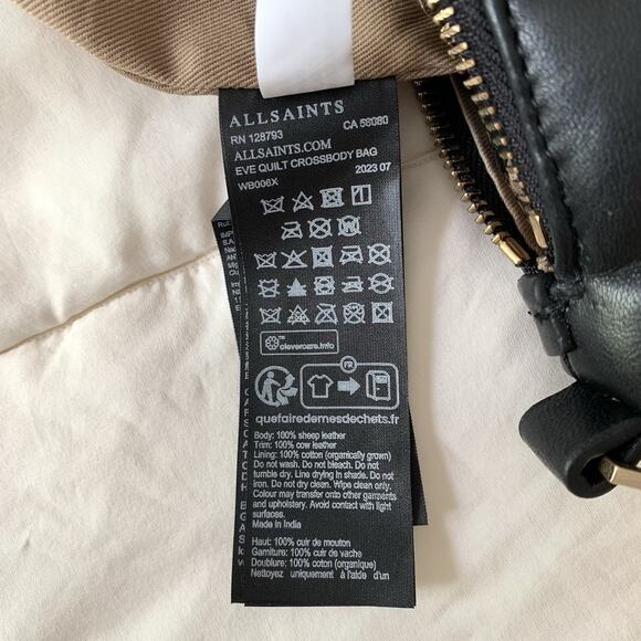 ALLSAINTS Eve Quilt Crossbody Bag Black Leather Adjustable Strap Gold Hdwr EUC - Picture 11 of 12